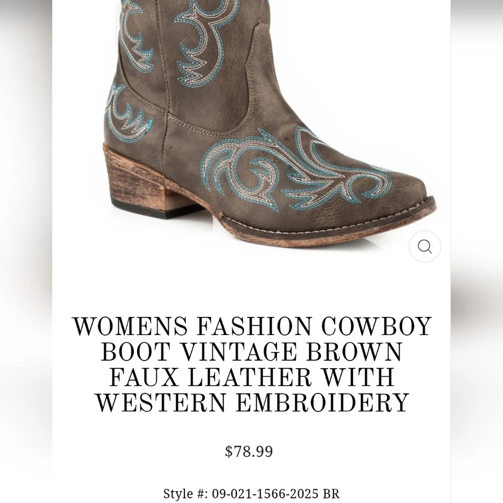 Roper Brown Cowgirl Western Boots with Blue Accents New Women's Size 8.5 - Picture 5 of 10